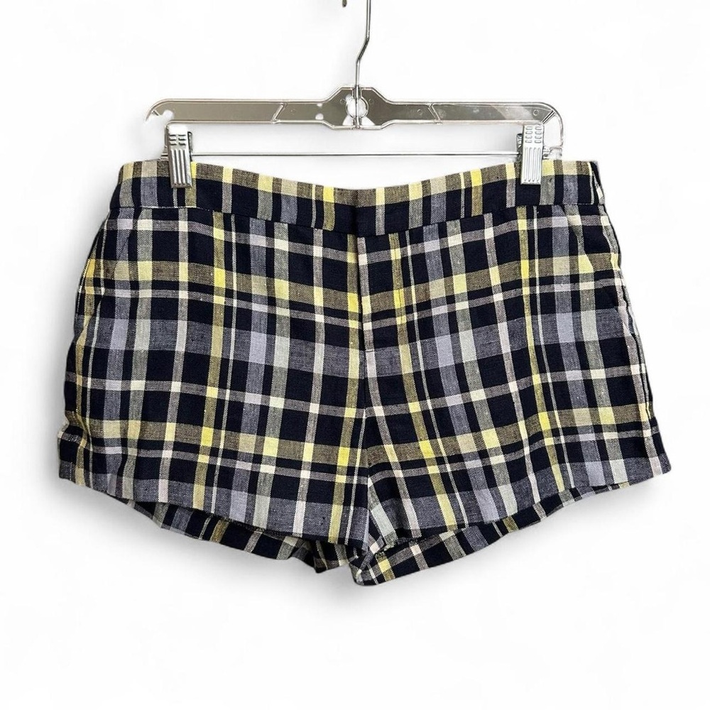Joie Merci Navy Yellow Plaid Linen Shorts